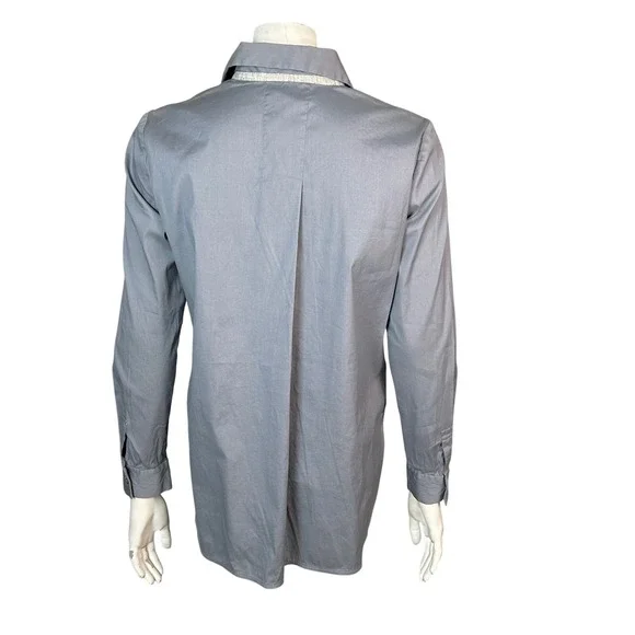 Lafayette 148 Button Up Shirt XS poplin cotton Gray Military Utility Workwear - Picture 7 of 10